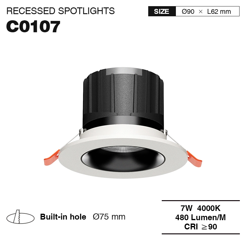 C0107– 7W 4000K 24˚N/B Ra90 White –  LED Spotlights Recessed-Retail Store Lighting--01