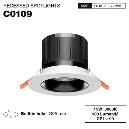 C0109– 15W 3000K 24˚N/B Ra90 White –  LED Spotlights Recessed-Commercial Lighting--01