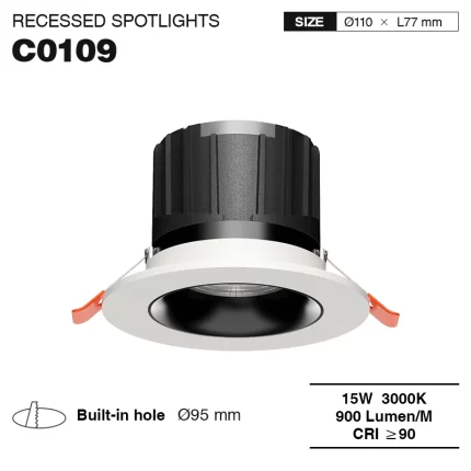 C0109– 15W 3000K 24˚N/B Ra90 أبيض – مصابيح موجهة LED إضاءة داخلية غائرة-CSL001-A-01