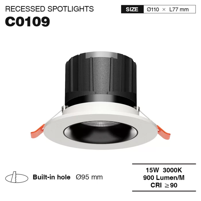 C0109– 15W 3000K 24˚N/B Ra90 White –  LED Spotlights Recessed-Indoor Lighting-CSL001-A-01