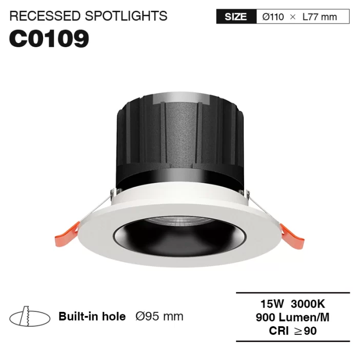 C0109– 15W 3000K 24˚N/B Ra90 Blan – Pwen Enpòtan ki ap dirije Ankase-Ekleraj andedan kay la-CSL001-A-01