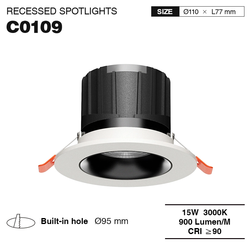 C0109– 15 W 3000K 24˚N/B Ra90 balta – įleidžiami LED prožektoriai – vidaus apšvietimas – CSL001-A-01