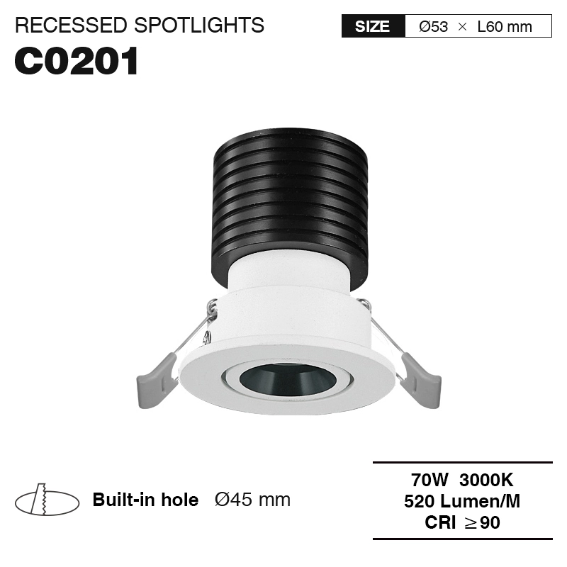 C0201– 7W 3000K 24˚N/B Ra90 Bianco – Illuminazione a binario-Downlight per ufficio--01