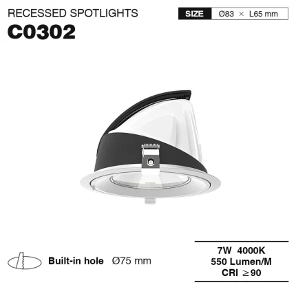 C0302 – 7W 4000K 24˚N/B Ra90 Blanc – Spots Encastrables LED-Spots LED 7w--01