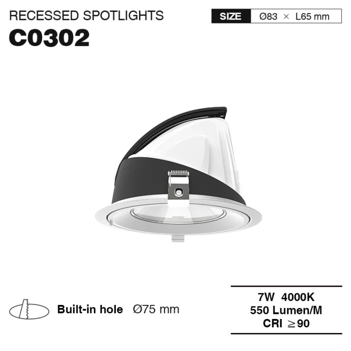 C0302 – 7W 4000K 24˚N/B Ra90 سپین – LED recessed Spotlights-7w LED Spotlights--01