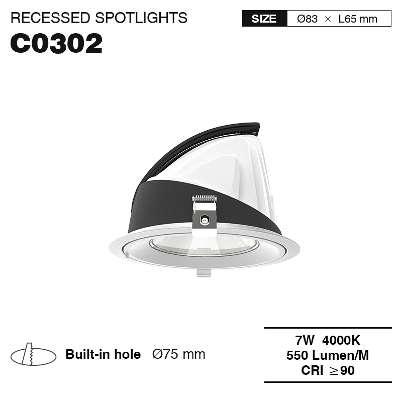 C0302 – 7W 4000K 24˚N/B Ra90 White –   LED Recessed Spotlights-7w LED Spotlights--01