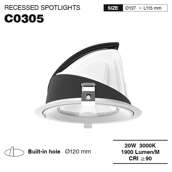 C0305 – 20W 3000K 24˚N/B Ra90 Vit – LED-infällda spotlights-vardagsrumsbelysning--01