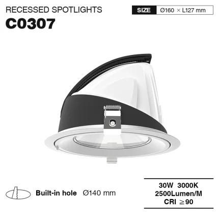 C0307 - 30W 3000K 24˚N/B Ra90 Fari - Hasken Wuta Mai Rarraba LED-Hasken Zaure--01