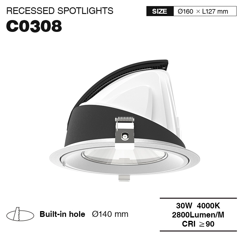 C0308 – 30W 4000K 24˚N/B Ra90 White – LED Recessed Spotlights-Kitchen Recessed Lighting--01