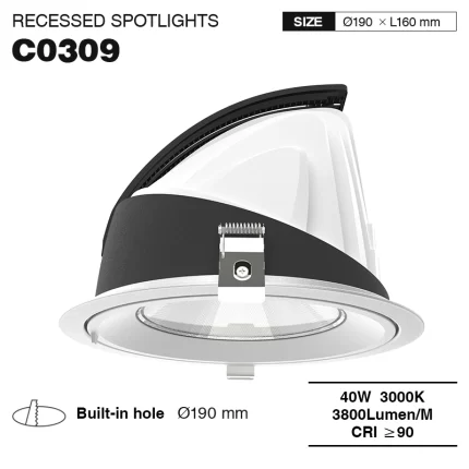 C0309 - 40W 3000k 24° Ra90 UGR≤19 흰색 - LED 매입형 스포트라이트-침실 조명--01