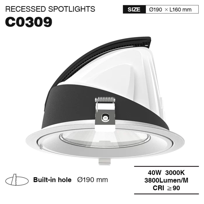 C0309 — 40 W 3000 k 24° Ra90 UGR≤19 balts — padziļināti LED prožektori — guļamistabas apgaismojums --01