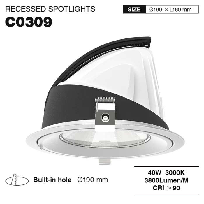 C0309 - 40W 3000k 24° Ra90 UGR≤19 abjad - Spotlights imdaħħla LED-Dawl tas-sodda--01