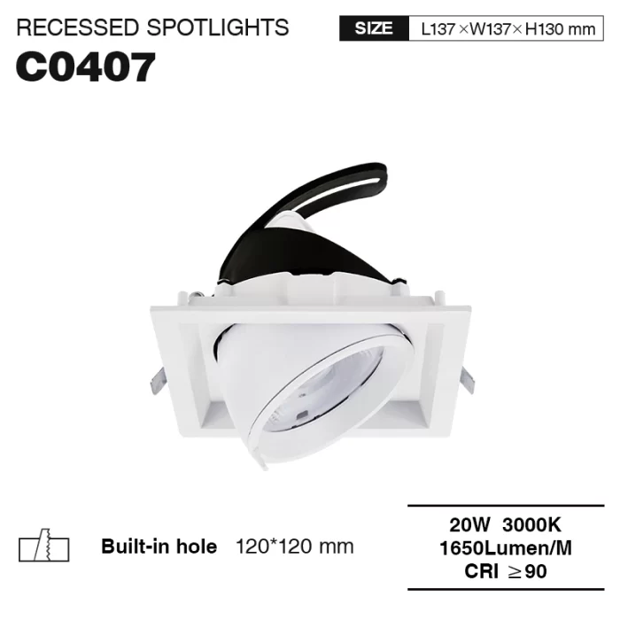 C0407– 20W 3000K 24˚N/B Ra90 Biały – Wpuszczane reflektory LED-Oświetlenie komercyjne--01