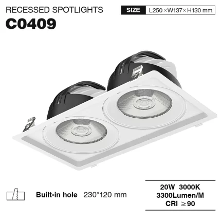 C0409– 20W 3000K 24˚N/B Ra90 White –   LED Recessed Spotlights-Bathroom Recessed Lighting--01