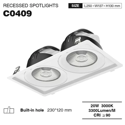 C0409– 20W 3000K 24˚N/B Ra90 White – LED Recessed Spotlights-20W LED Spotlights--01