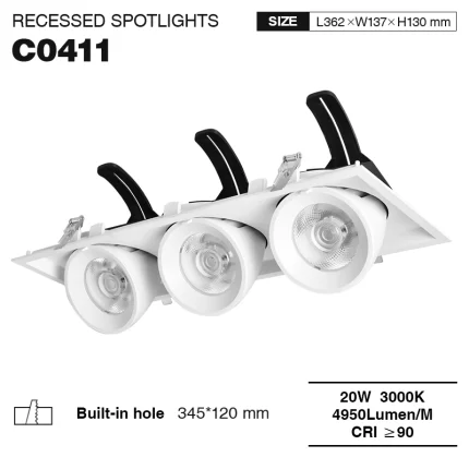 C0411– 20W 3000K 24˚N/B Ra90 Ağ – LED Anbarlı Fənərlər-Gömülü İşıqlandırma--01