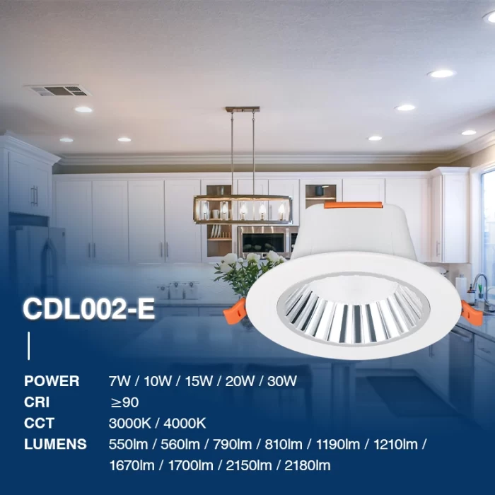D0202 –7W 4000K 36˚N/B Ra90 White – LED lejasgaismas – Dzīvojamās istabas padziļināts apgaismojums – 02