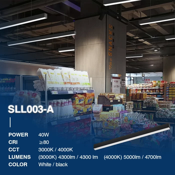 L0202N–40W 4000K 110˚N/B Ra80 အနက်ရောင်-တစ်ပြေးညီအလင်းများ-လက်လီစတိုးဆိုင်အလင်းရောင်-SLL003-A-02