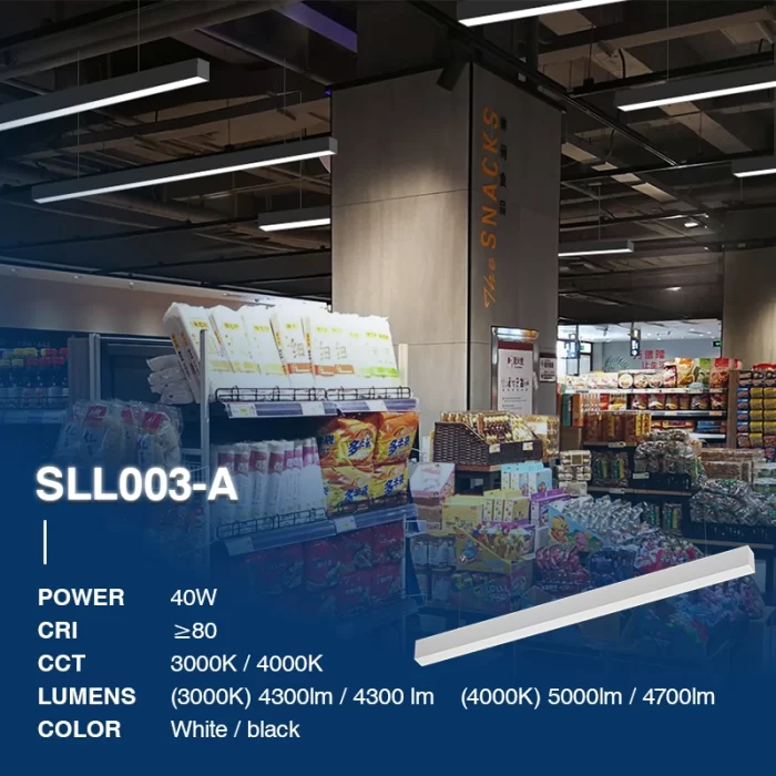 L0201B–40W 3000K 110˚N/B Ra80 Negru– Lumini liniare-Alb Lampă suspendată liniară-SLL003-A-02