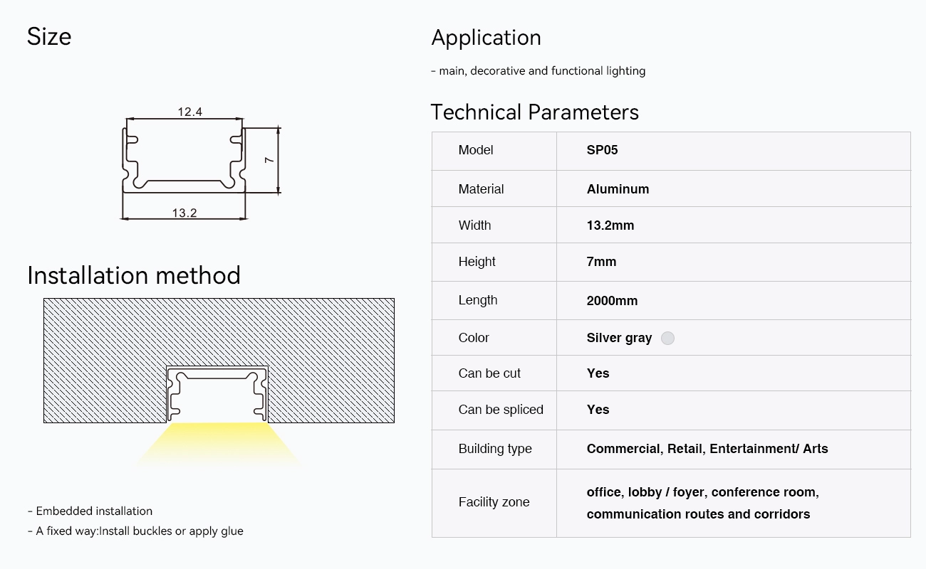 LED aliuminio kanalas L2000×13.2×7 mm – SP05 – Mažmeninės parduotuvės apšvietimas – 03