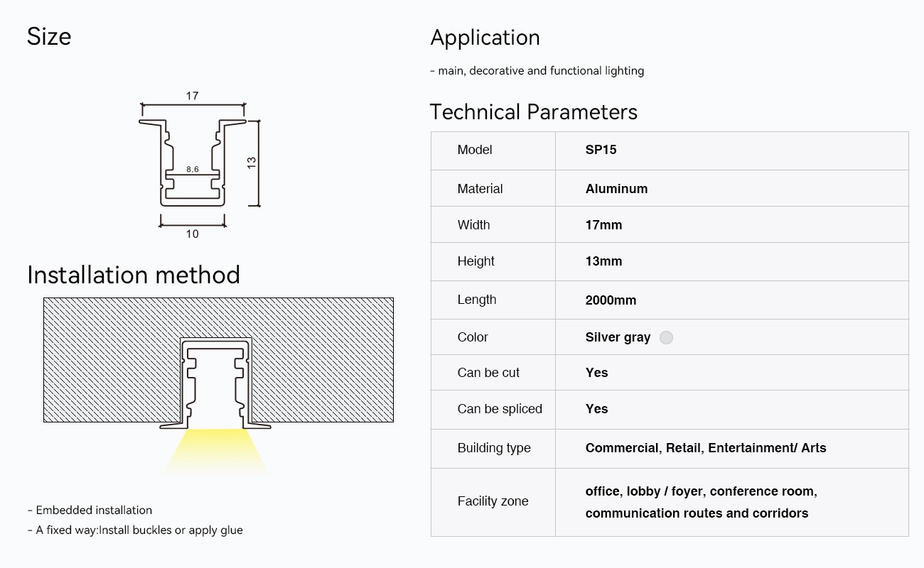 LED Aluminum Channel L2000×17×2713mm - SP15-Recessed LED Channel--03