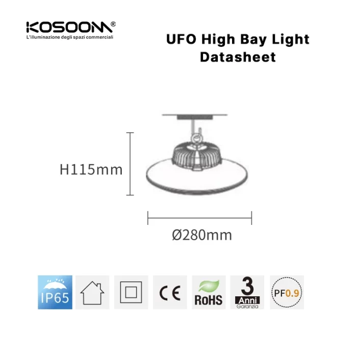 תאורת LED UFO בעלת ביצועים גבוהים 100W עם 4000K לבן חם - U0101-MLL001-C-KOSOOM-מחסן High Bay Lighting-MLL001-C-07