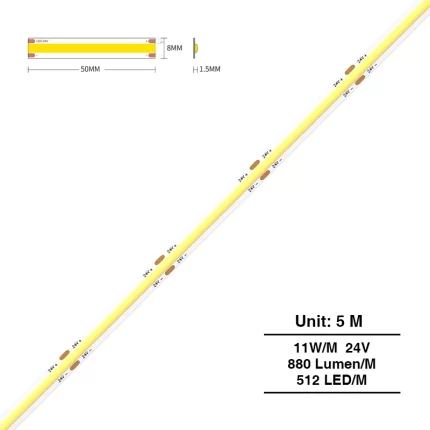 COB 6000K Ra90 IP20 11W/m 180° COB 조명 스트립-LED 벽 스트립 조명-STL002-S0206