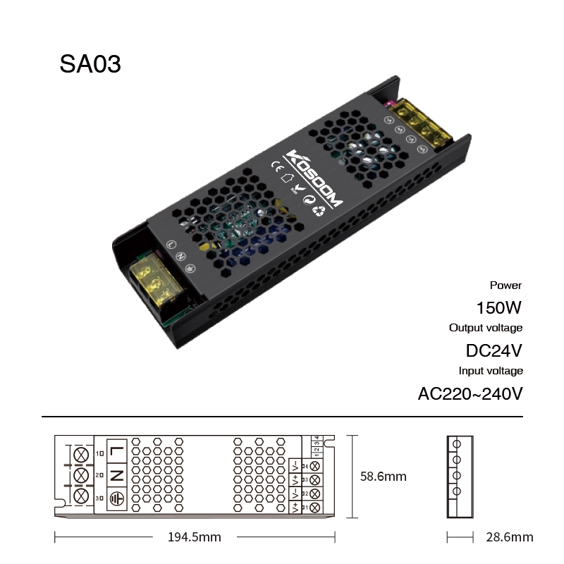 Fyrirferðarlítið og skilvirkt 150W aflgjafi - SA03- STL004-Kosoom-LED aflgjafi--SA03