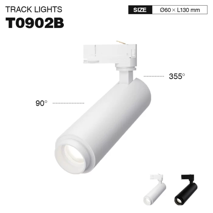 T0902B – 12W 3000K 24˚N/B Ra80 Hvit – Sporlys LED-supermarkedsbelysning --T0902B