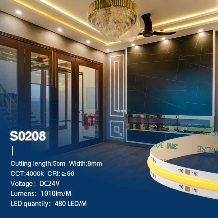 COB 4000K Ra90 IP20 140° 11W/m COB LED Strips-Bookshelf Lighting-STL002-4