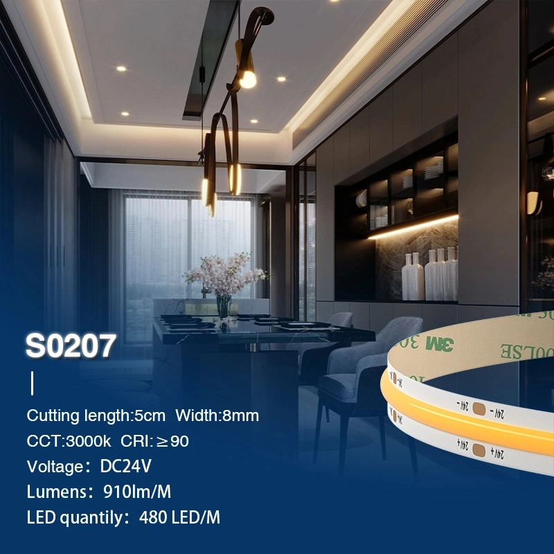 COB 3000K Ra90 IP20 140° 11W/m COB LED Strip-LED Strip Lights for Stairs--7