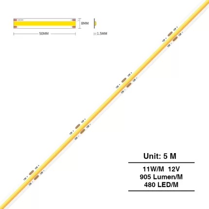 COB 3000K Ra90 IP20 140° 12V 11W/m COB LED Strip-Estante Iluminação-STL002-S0209