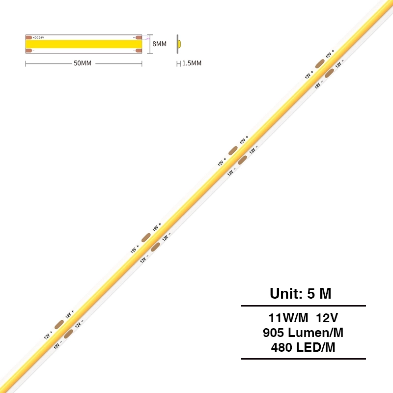 COB 3000K Ra90 IP20 140° 12V 11W/m COB LED Strip-Bookshelf Lighting-STL002-S0209