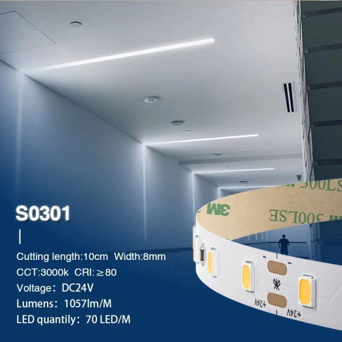 SMD 2835 3000K Ra80 IP20 8W/m 70LED/M Φώτα LED Strip-LED Σαλόνι--S0301