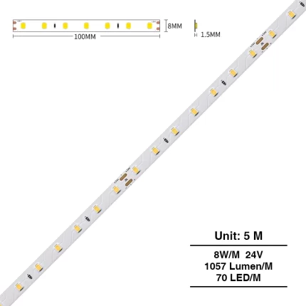 SMD 2835 3000K Ra80 IP20 8W/m 70LEDs/M LED Strip-LED Strip Lights Para sa Silid-tulugan--S0301