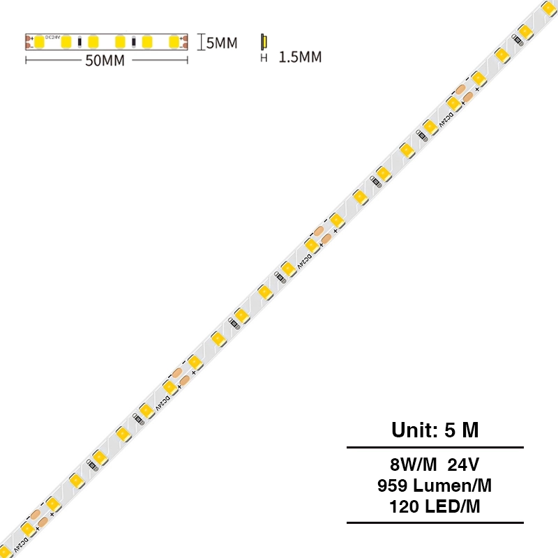 SMD 2835 3000K Ra80 IP20 8W/m 120LEDs/M LED Strip-LED Wall Strip Lights--S0304