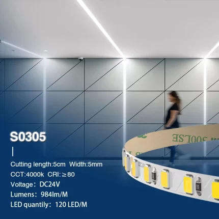SMD 2835 4000K Ra80 IP20 8W/m 120LEDs/M أضواء شريط LED - أضواء شريط LED داخلية - S0305