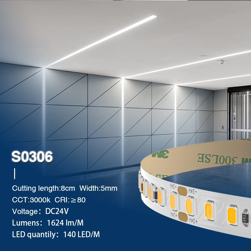 SMD 2835 3000K Ra80 IP20 12W/m 140LED/M LED Strip ljós-bókahillulýsing--S0306