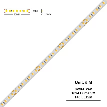 SMD 2835 3000K Ra80 IP20 12W/m 140LEDs/M LED ಸ್ಟ್ರಿಪ್ ಲೈಟ್-LED ಲೈಟ್ ಸ್ಟ್ರಿಪ್ಸ್ ಫಾರ್ ರೂಮ್--S0306