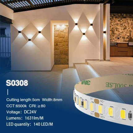 SMD 2835 6500K Ra80 IP20 12W/m 140LEDs/M LED Strip Lights-LED Light Strips Para sa Kwarto--S0308