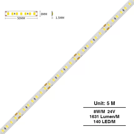 SMD 2835 6500K Ra80 IP20 12W/m 140LED/M Lampu Strip LED-Pencahayaan Strip LED Di Bawah Rak--S0308