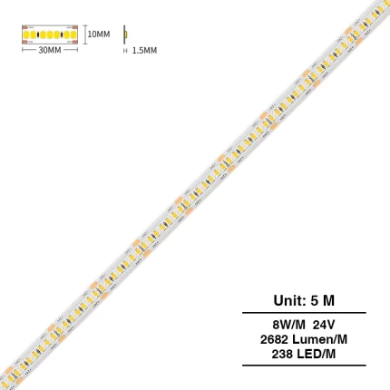 SMD 2835 4000K Ra80 IP20 20W/m 238LEDs/M Ta'ita'i Strip-Fatatusi Molī--S0310