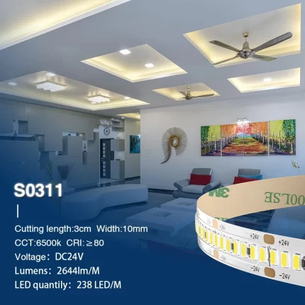 SMD 2835 6500K Ra80 IP20 20W/m 238LEDs/M LED Light Strip-Under Shelf LED Strip Lighting--S0311