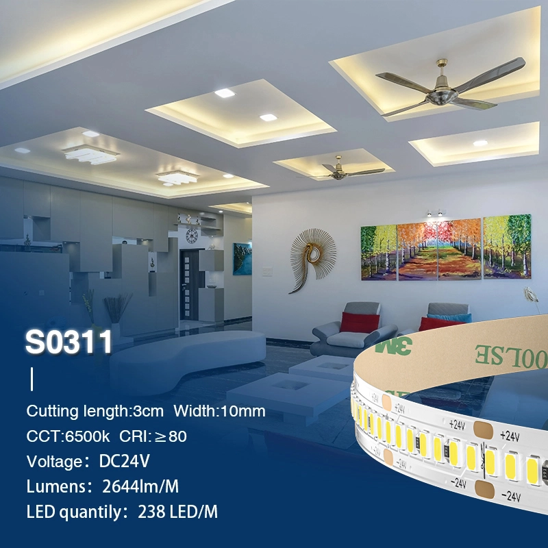 SMD 2835 6500K Ra80 IP20 20W/m 238LEDs/M Chingwe Chowala cha LED-Pansi pa alumali Kuwala kwa Mzere Wa LED--S0311