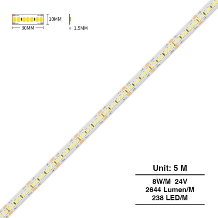 SMD 2835 6500K Ra80 IP20 20W/m 238LEDs/M LED Light Strip-LED Wall Strip Lights--S0311