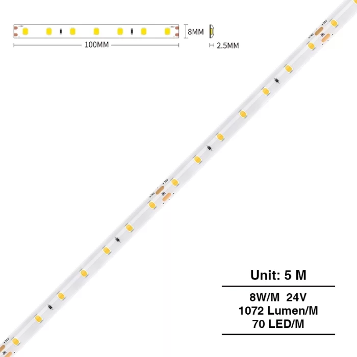 SMD 2835 3000K Ra80 IP44 8W/m 70LED's/M LED-strookligte-Boekrakbeligting--S0401