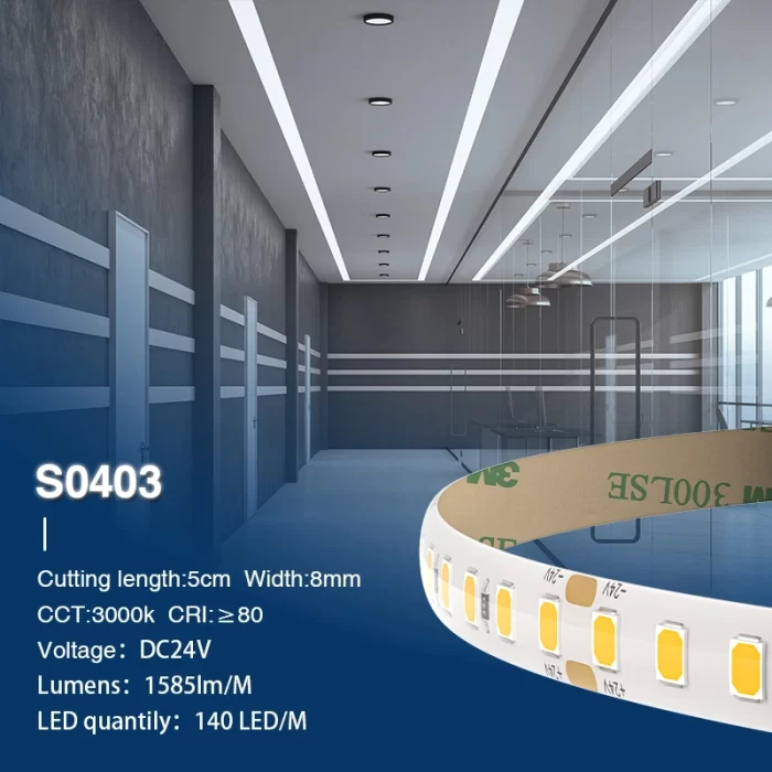 SMD 2835 3000K Ra80 IP44 12W/m 140LEDs/M Strip LED-Strip Lampu LED Untuk Ruangan -- S0403