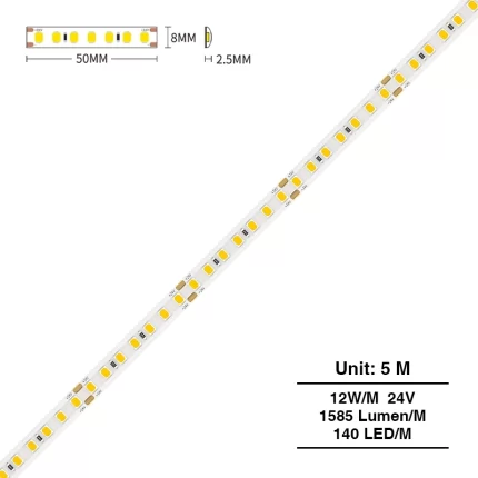 SMD 2835 3000K Ra80 IP44 12W/m 140LEDs/M إضاءة شريطية LED - S0403