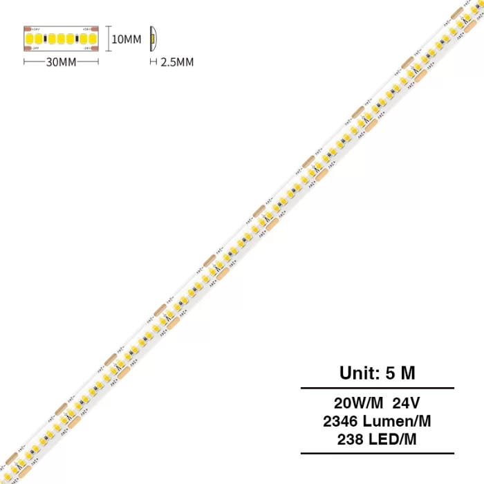 SMD 2835 3000K Ra80 IP44 20W/m 238LEDs/M LED Strip-LED Light Strips For Room--S0404