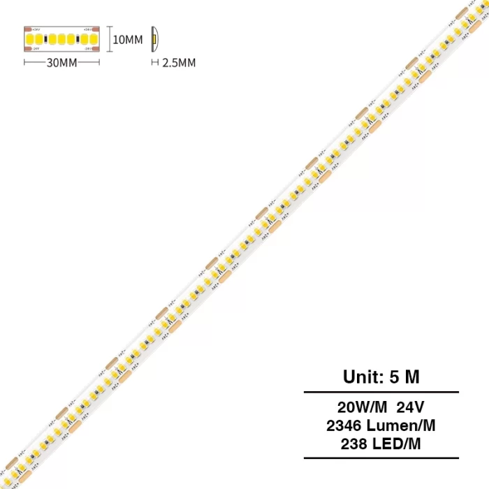 SMD 2835 3000K Ra80 IP44 20W/m 238LEDs/M LED Strip-Under Cabinet LED Strip Lighting--S0404